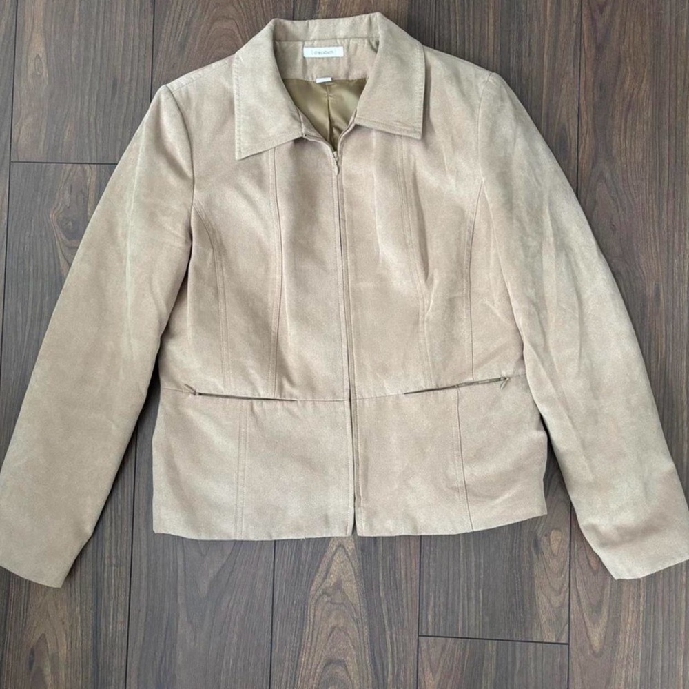dressbarn Women's Taupe Suede Zip-Front Jacket